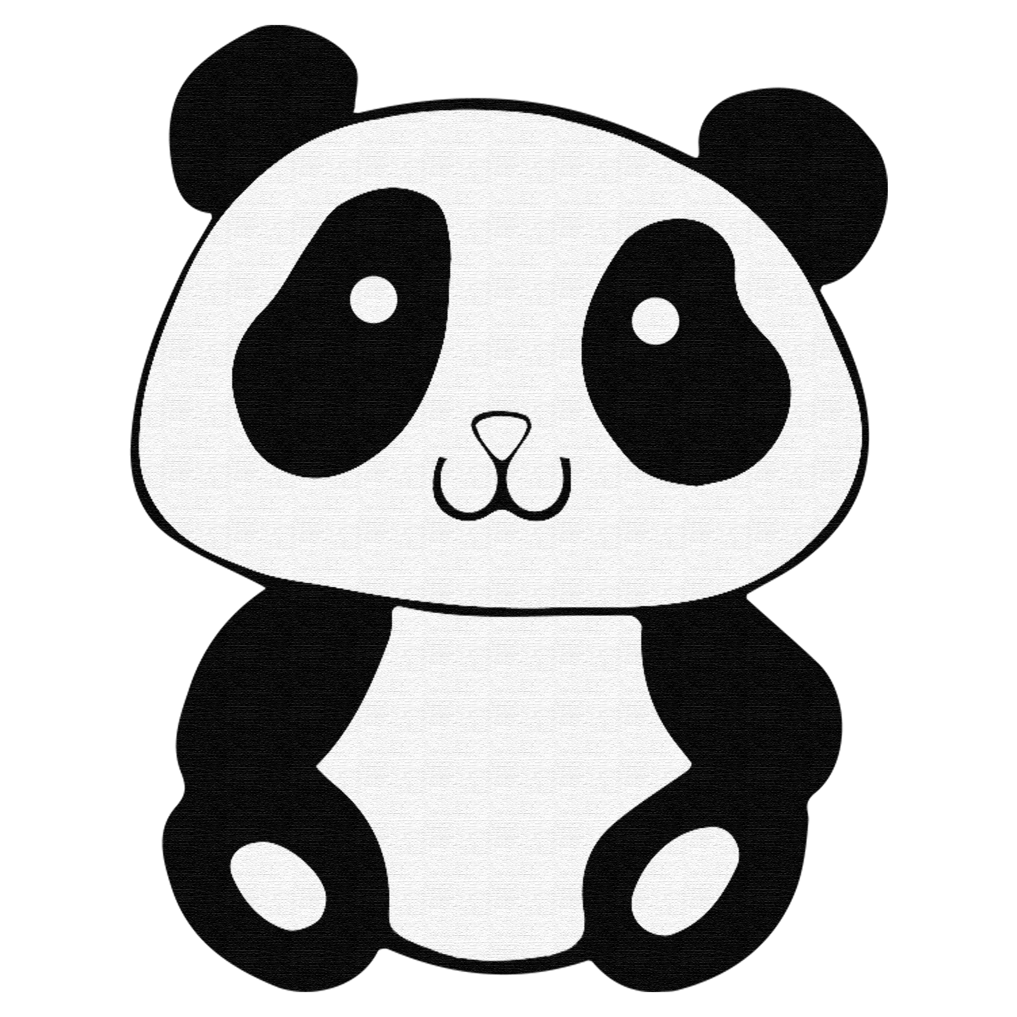 Cute cartoon panda with large eyes sitting, black and white fur.