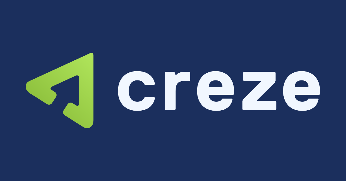 Logo de Creze con ícono verde y texto blanco sobre fondo azul