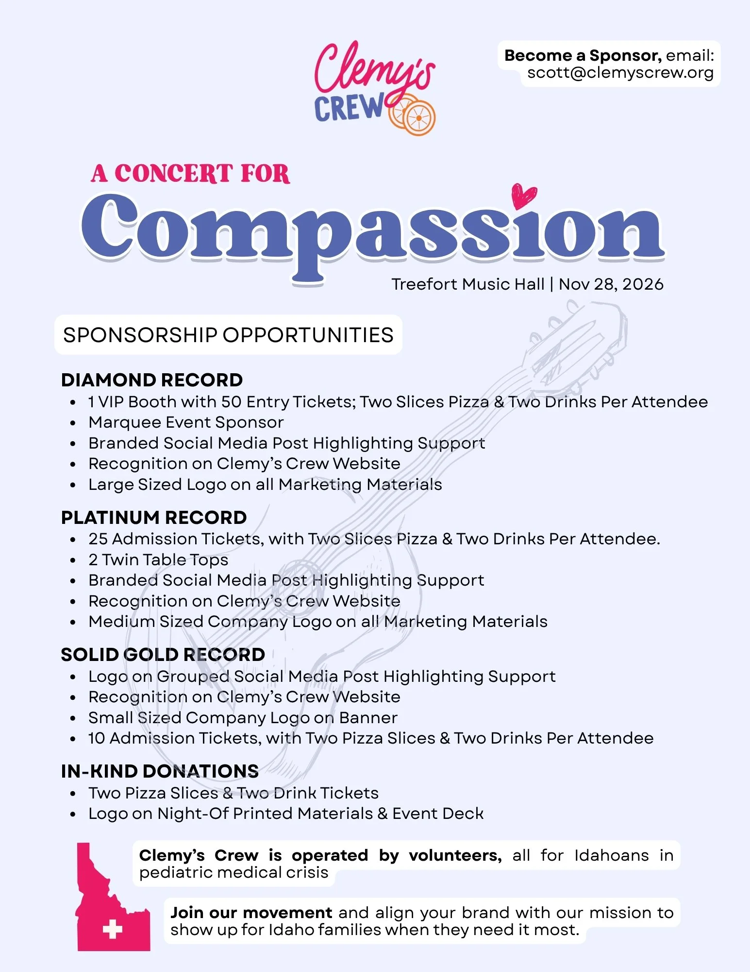 Sponsor Clemys Crew Concert for Compassion 2026