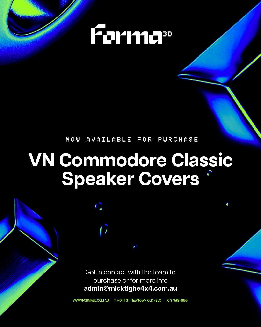 3D Printed Speaker Covers to suit the VN Commodore Classic are now available for purchase. 🧩 

Get in contact with the team for more information or to purchase:

📩 admin@forma3d.com.au
📲 (07) 4588 6659
📍 11 Mort St, Newtown QLD 4350 

#Forma3D #v