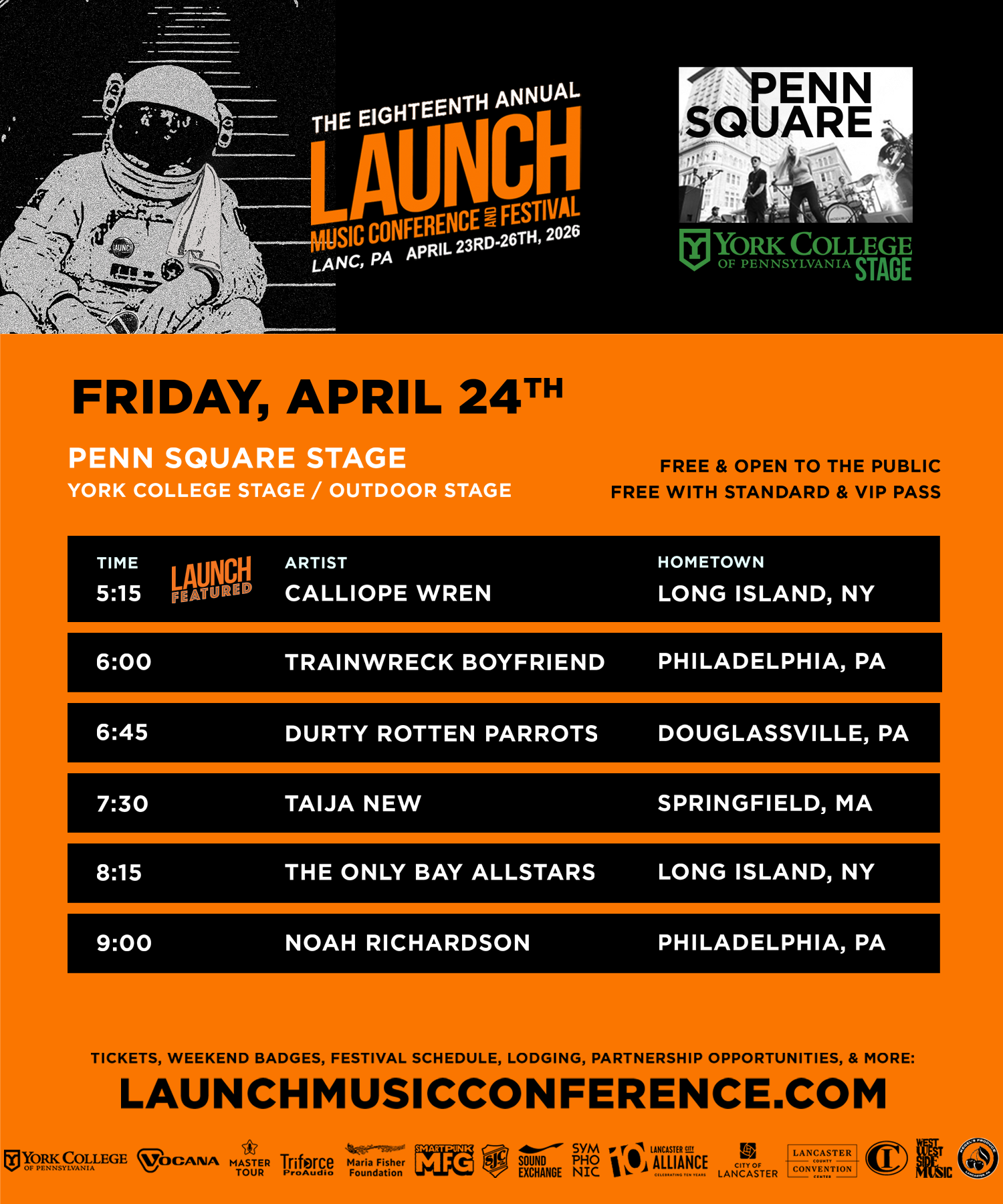 Launch Lancaster 2026 Friday Schedule