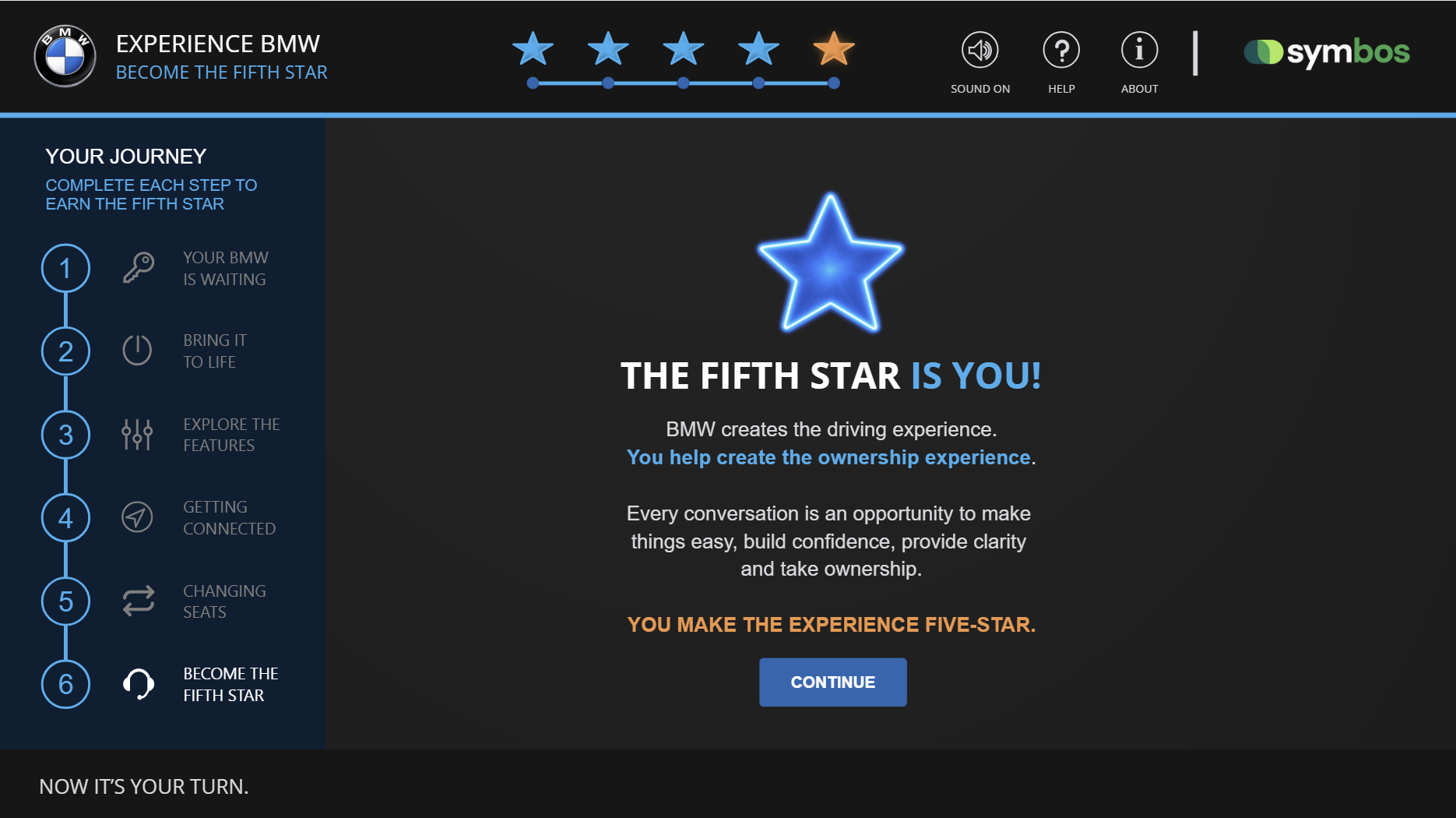 final screen that reveals the fifth star in the BMW service is the learner