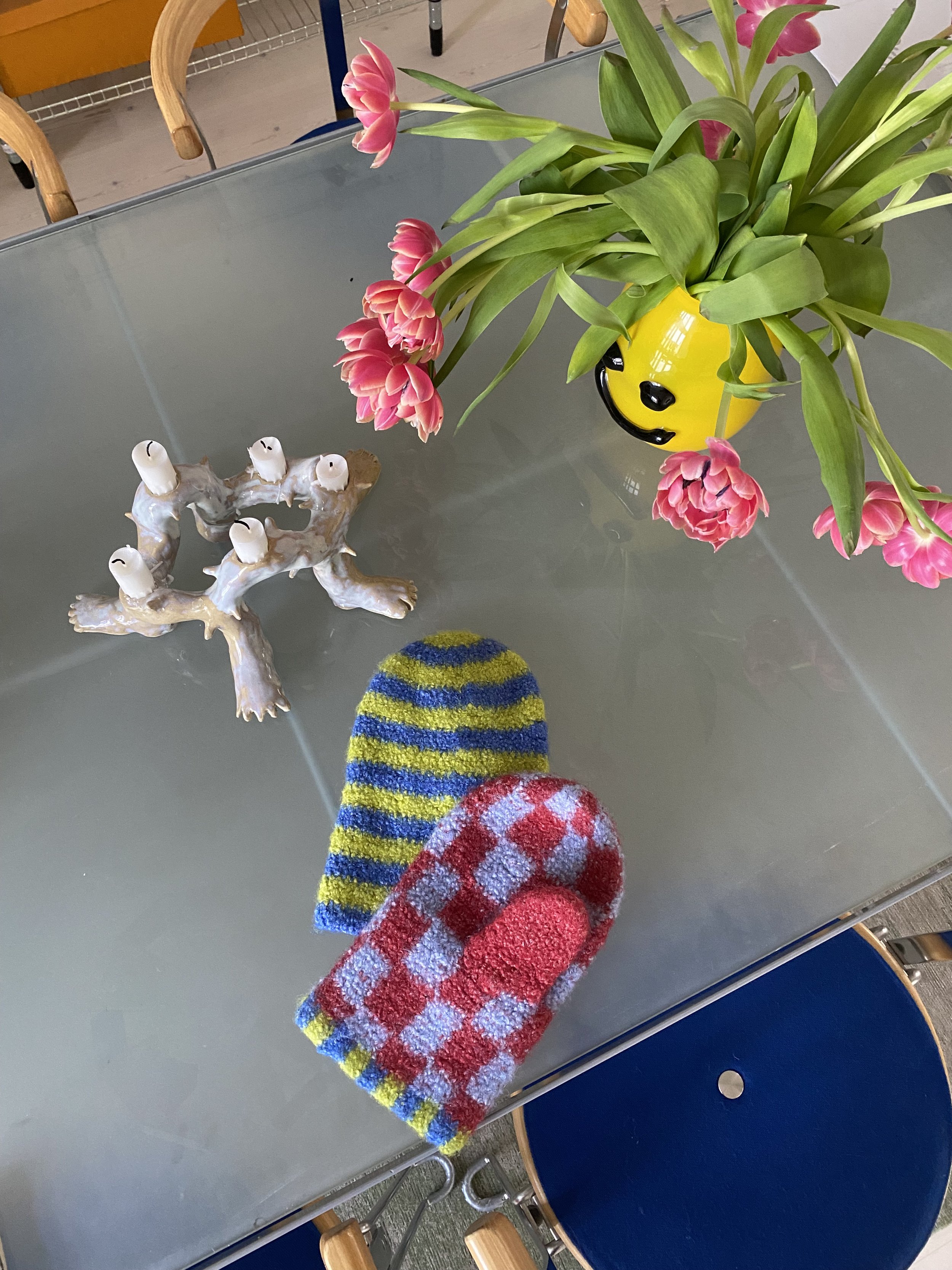 Crocheted oven mitt GREEN/BLUE