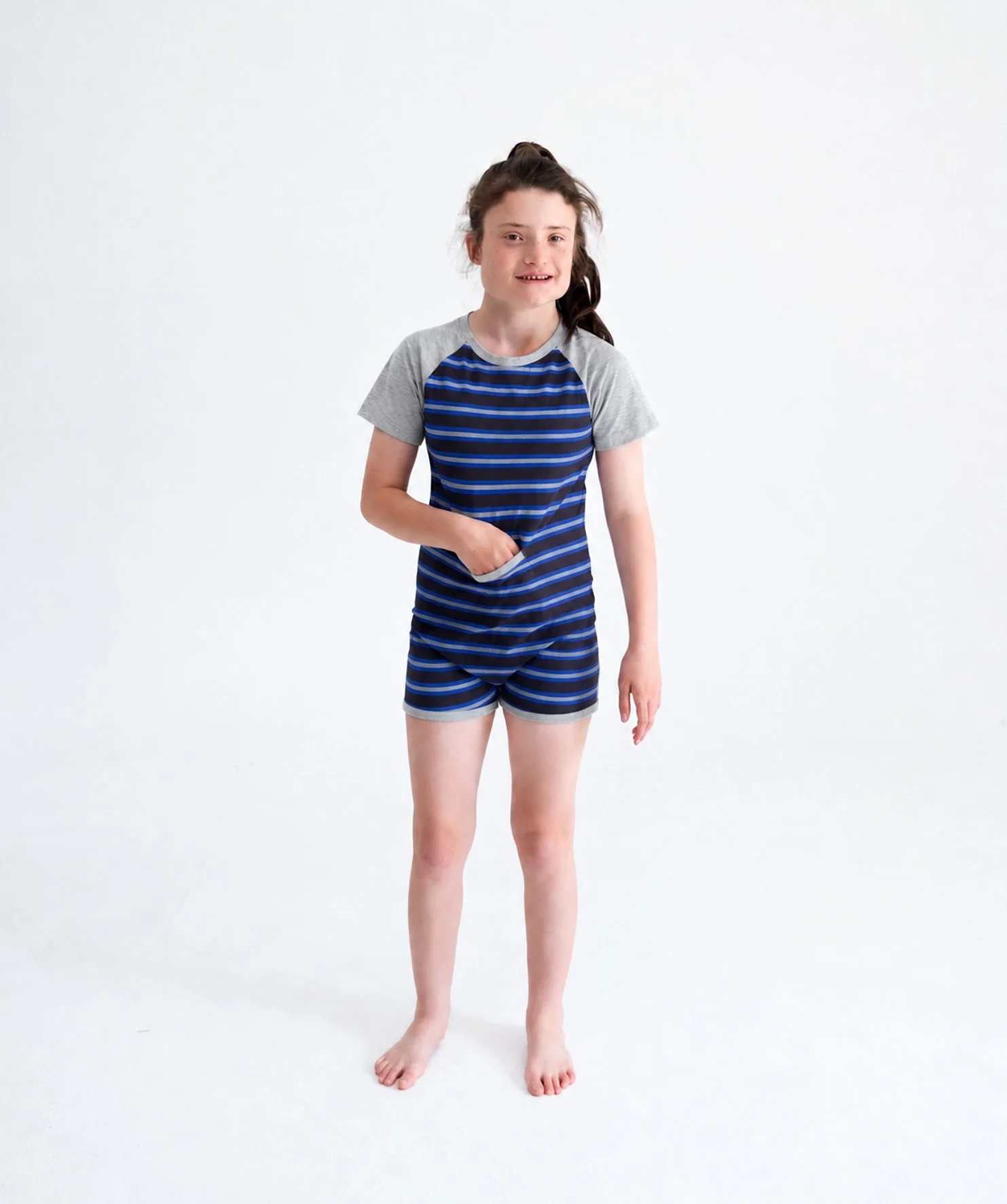 Ruby in a stripe blue and grey wonsie