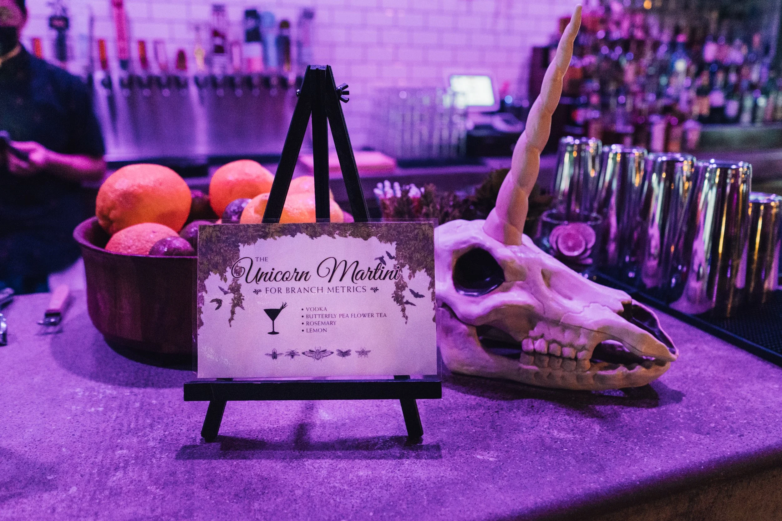 Custom menu cocktail options for corporate event Halloween at Guildhouse
