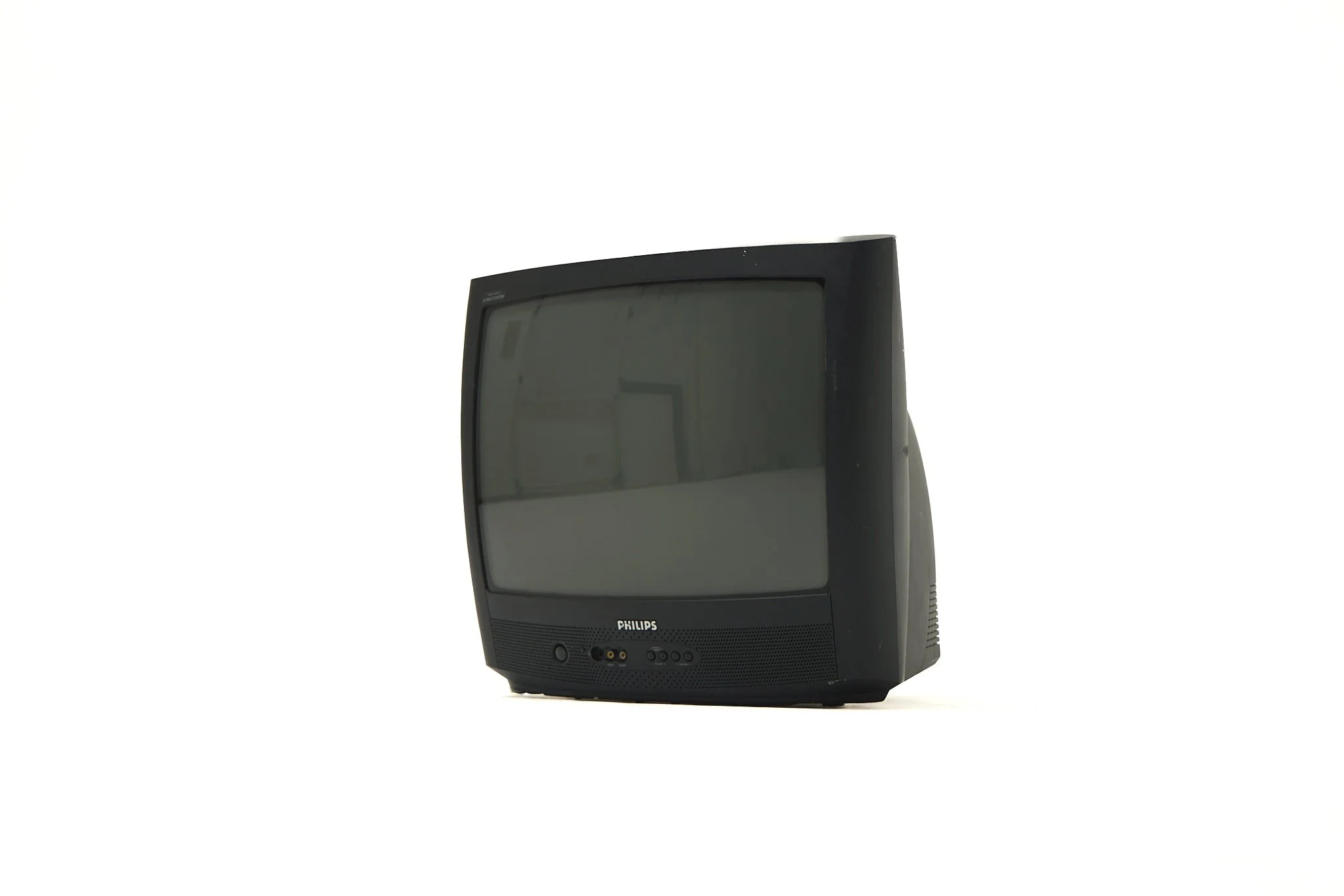 Black Philips CRT TV on a white background
