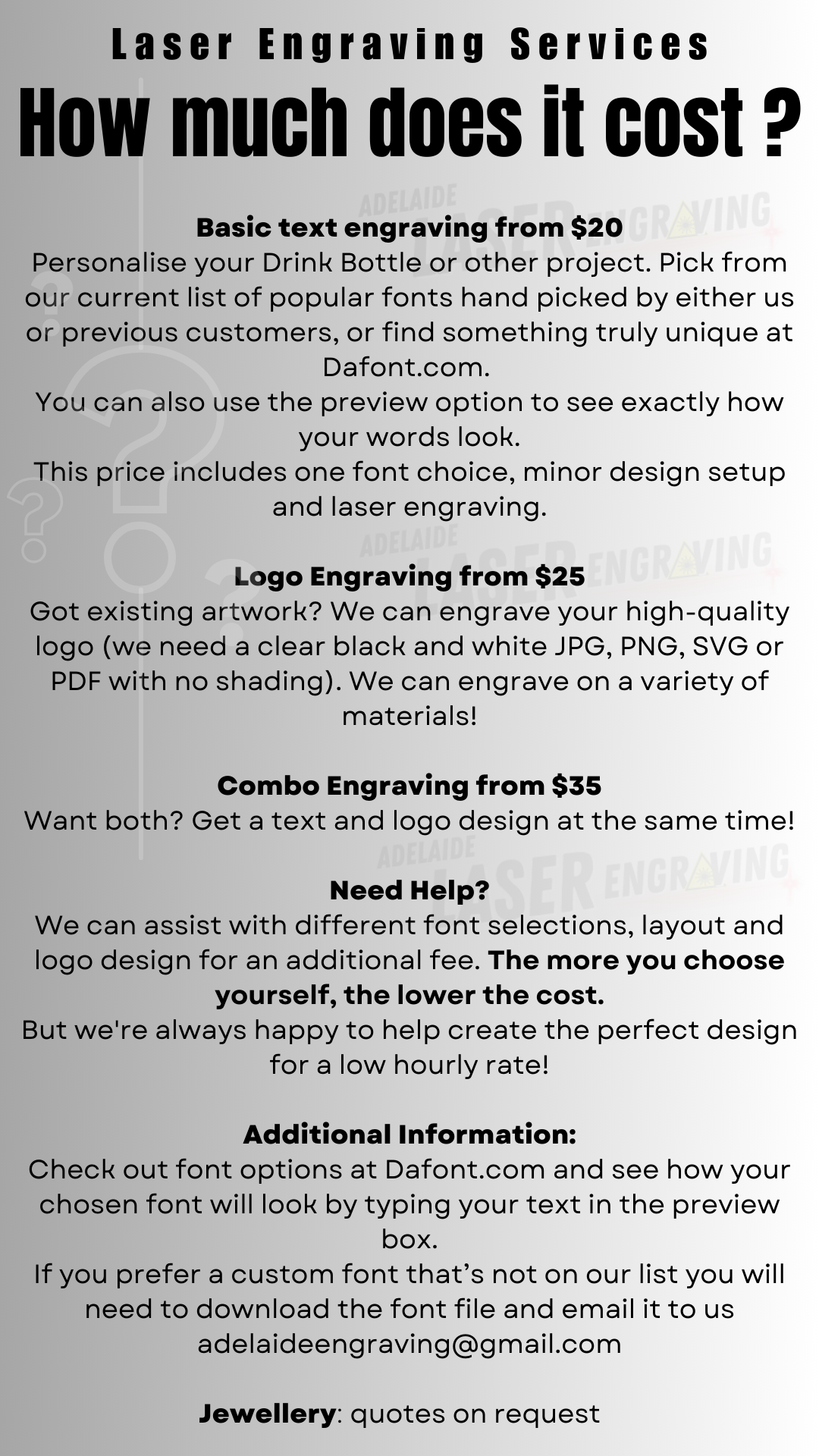 How much does laser engraving cost — ADELAIDE LASER ENGRAVING