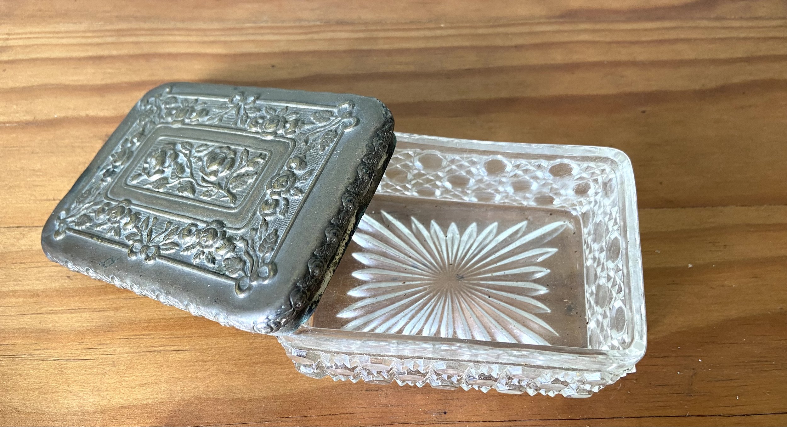 Silver lidded and glass trinket dish