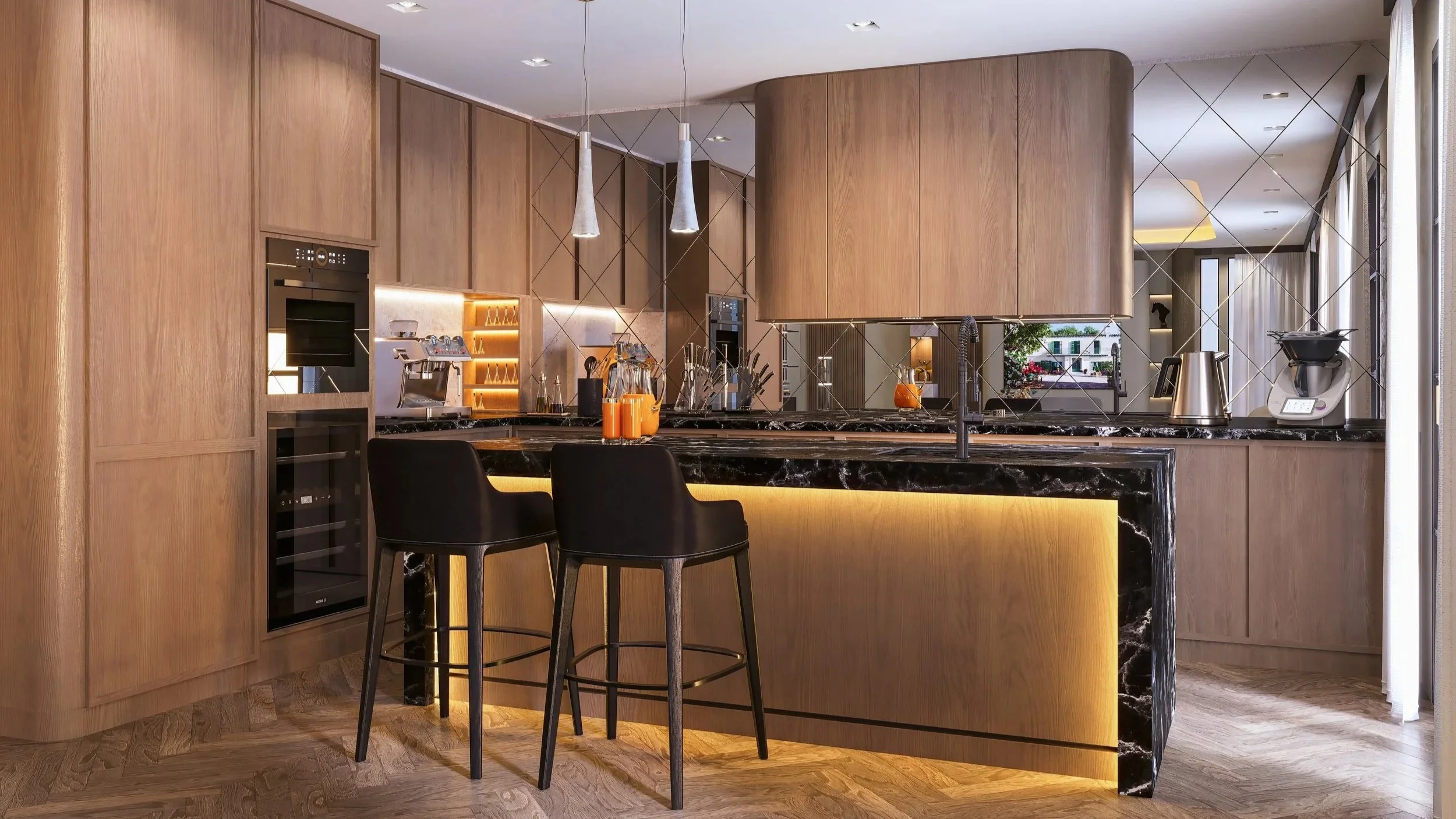Maison Élevé luxury kitchen with black marble island, Sydney interior design
