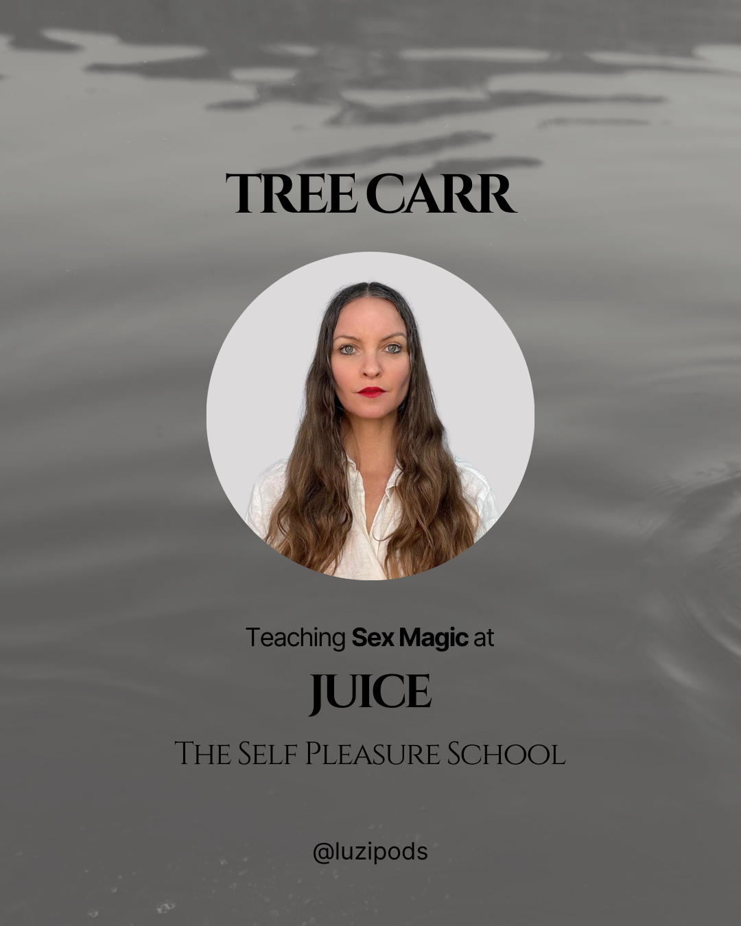Image shows a photograph of Tree Car, a witch, death doula and published author, who is a guest speaker on Sexologist Luzi Pods' Online Course called JUICE, starting on 3rd Feb 2026.