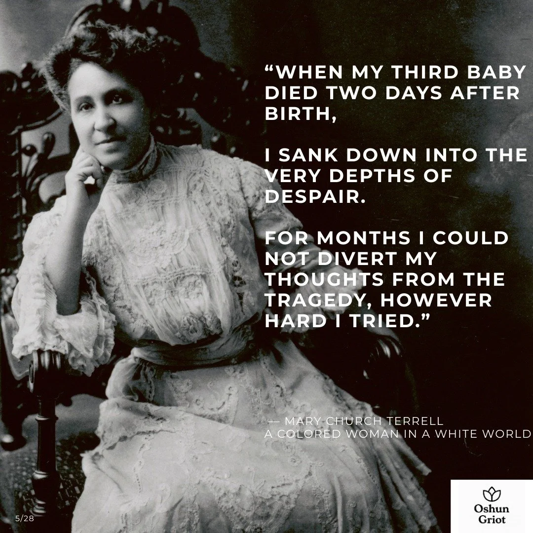 Day 5/28
Mary Church Terrell wrote about grief after losing her baby in words that still feel immediate.
This is Black infertility history too.
Not just medicine. Not just statistics.
But the private devastation, and the silence people expected women