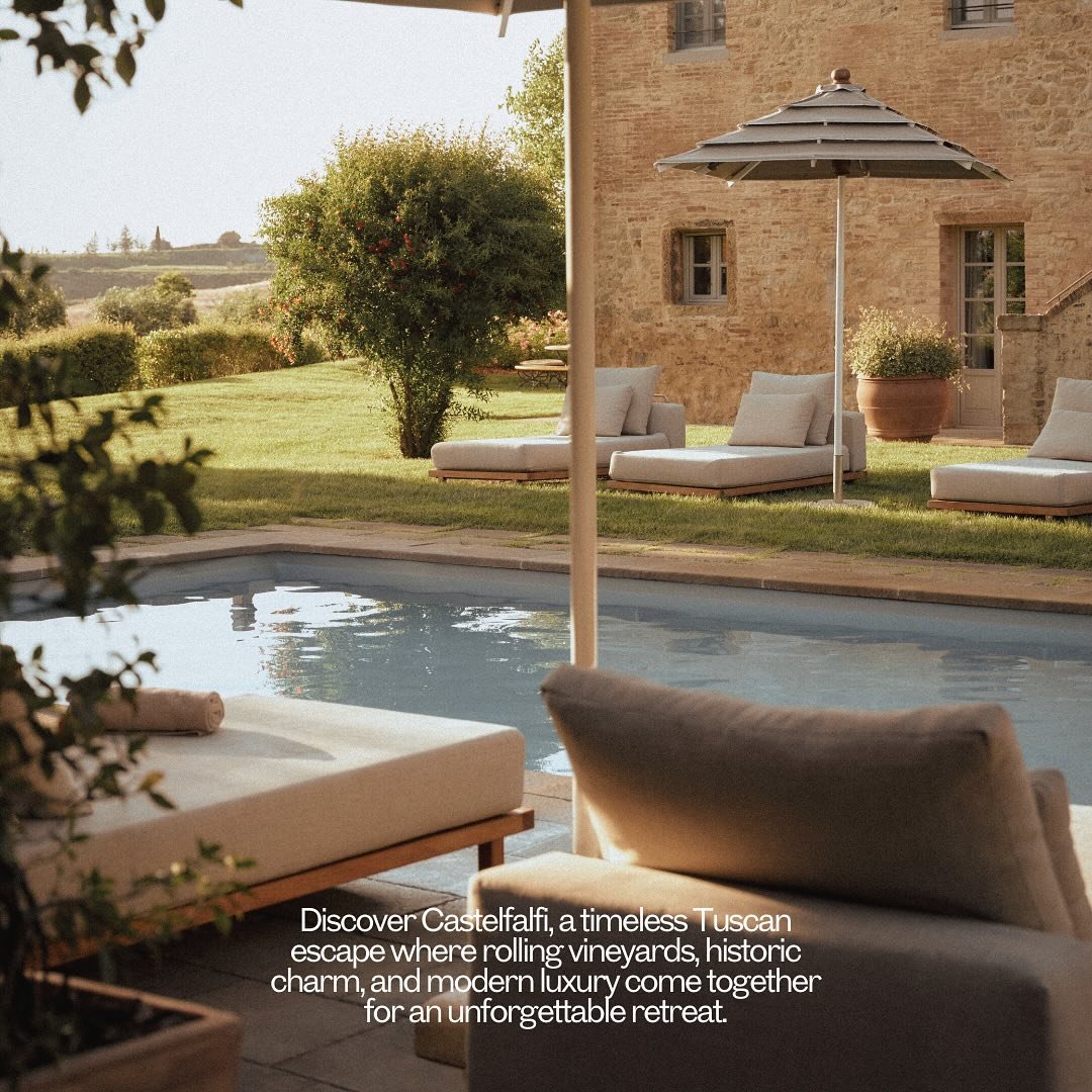 Tucked into the rolling hills of Tuscany, @castelfalfi is a serene countryside retreat that effortlessly blends natural beauty with refined luxury. Set within a restored medieval estate, it offers sweeping views, elegant accommodations, and a sense o