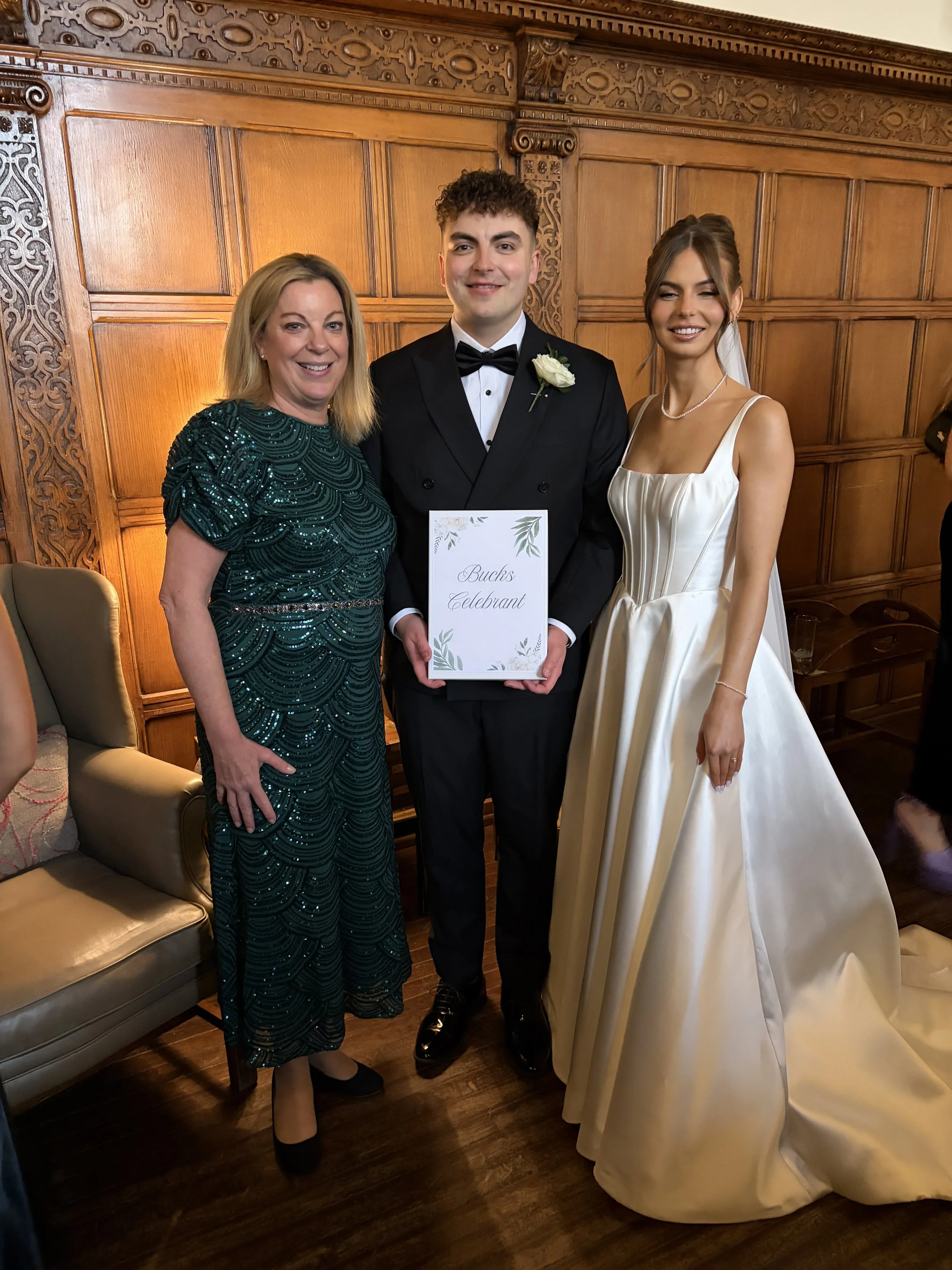 Independent wedding celebrant leading a ceremony at Danesfield House Hotel in Marlow, Buckinghamshire