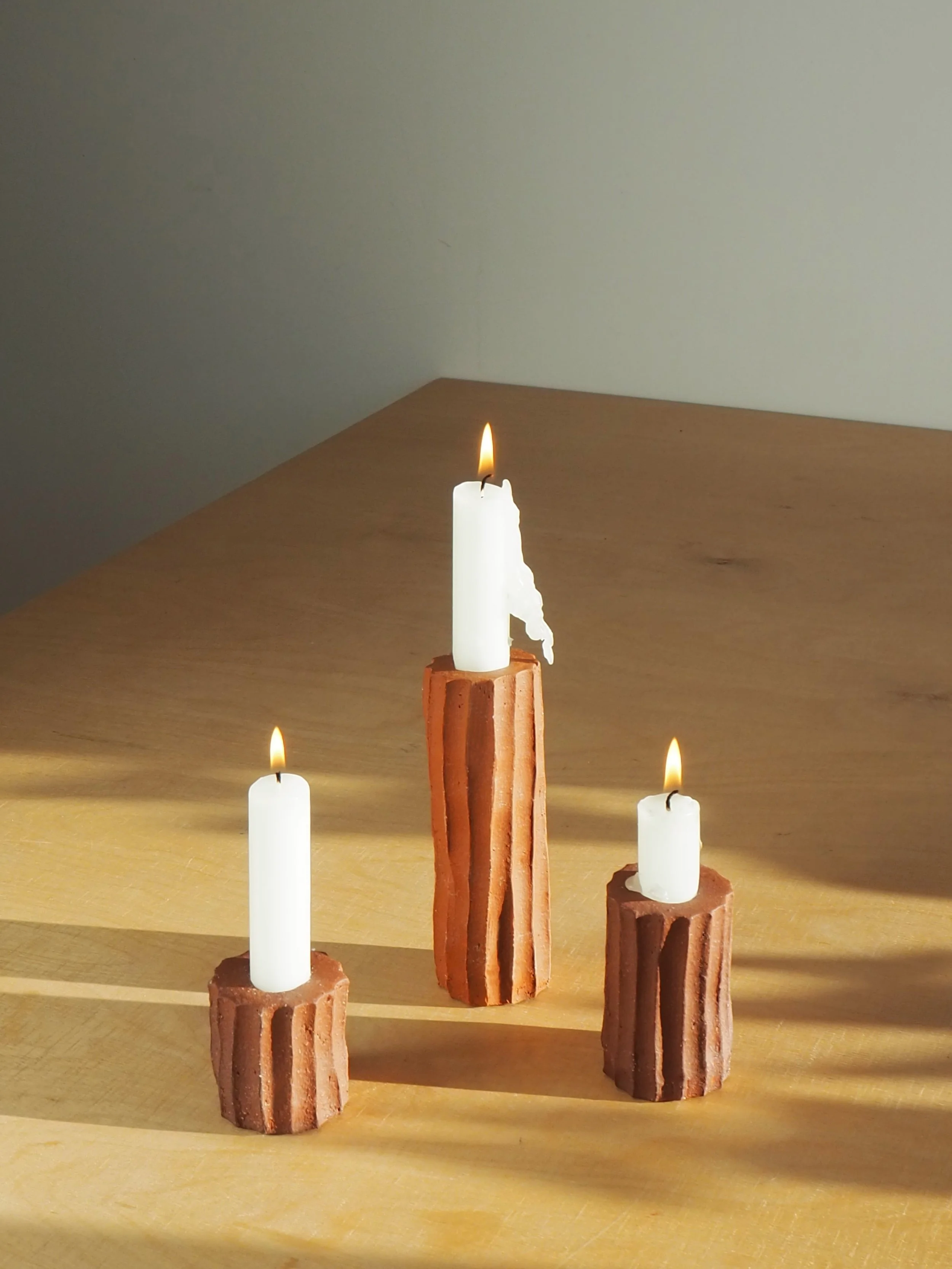 pillar candleholders with texture