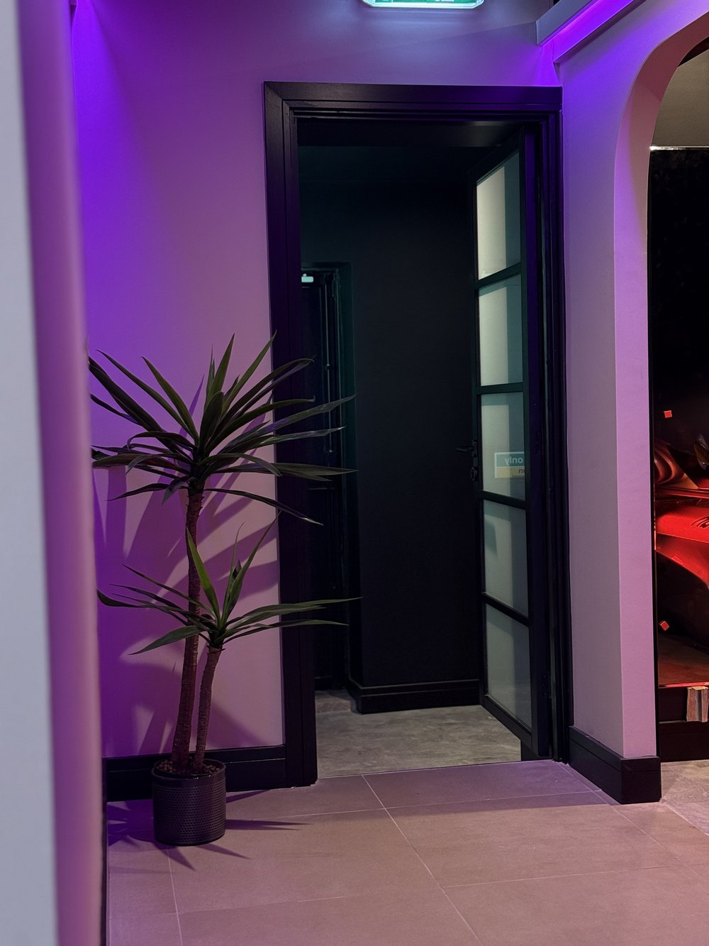 Neon-lit tanning room