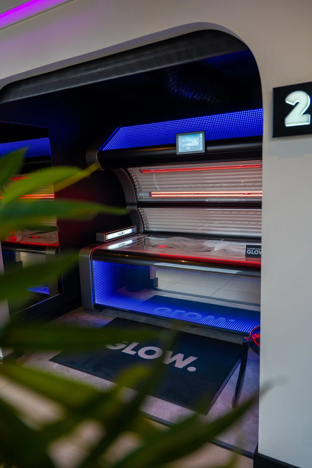 Inside a GLOW. tanning salon