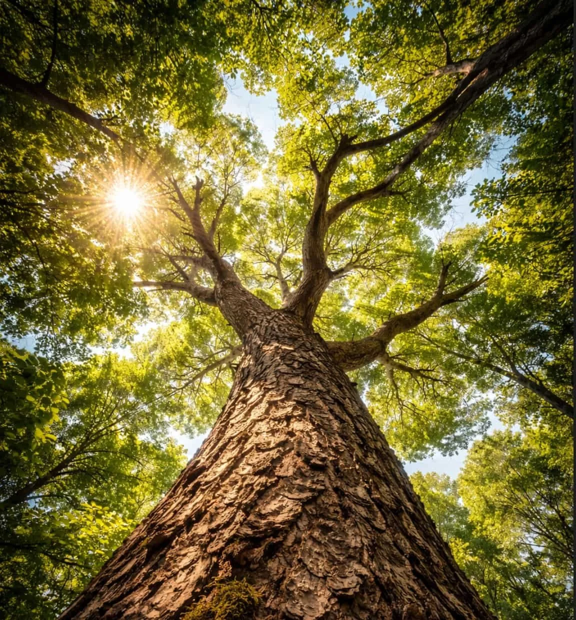 Healthy mature tree canopy with sunlight filtering through leaves, representing professional tree health care in Chattanooga, TN