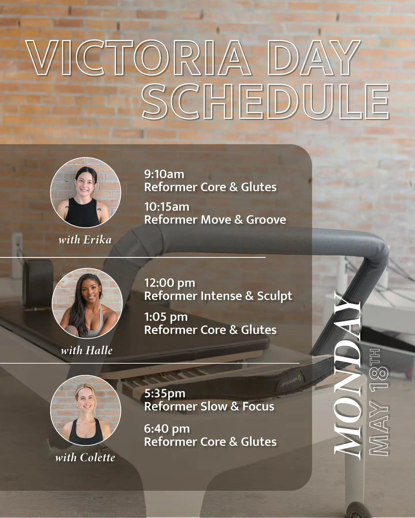 Yes, we are open on Monday, but with a reduced schedule. 

Join us on the Reformer:

@erika.suarez_pilates 
9:10am - Core &amp; Glutes
10:15am - Move &amp; Groove

@hallecrawford
12:00pm - Intense &amp; Sculpt 
1:05pm - Core &amp; Glutes

@_colettewr