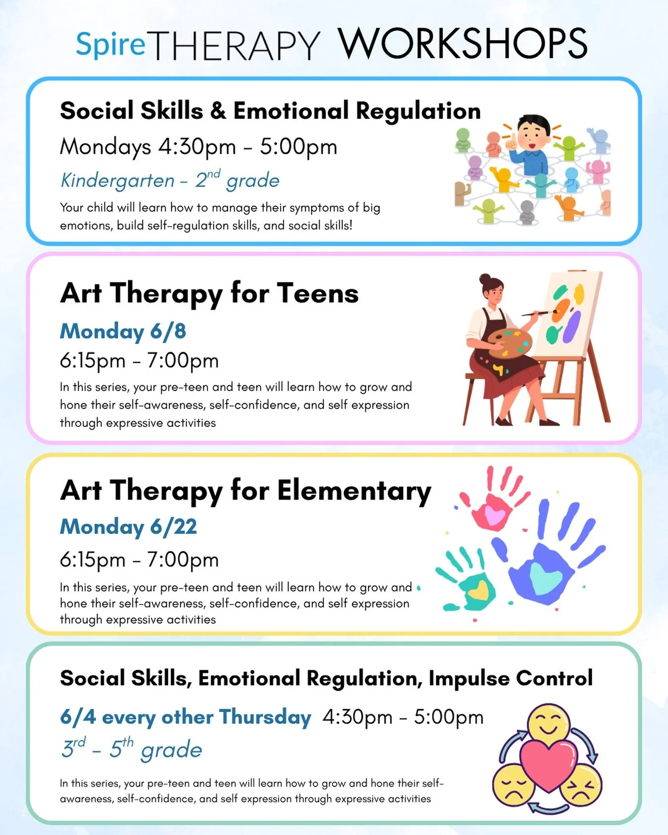 Our current workshops!!

signup@spiretherapy.com