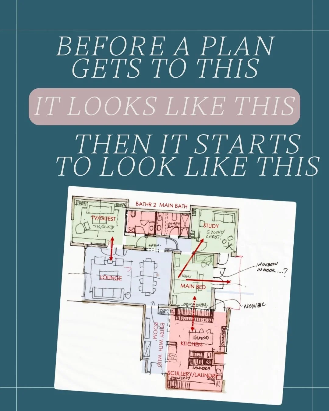 Then it starts to look like this&hellip;

Plans evolve.
Spaces shift.
Bathroom layouts change ten times.
Every millimetre debated &mdash; because in a compact home, everything matters.
It&rsquo;s meticulous and messy and magic.
Next stop: the build -