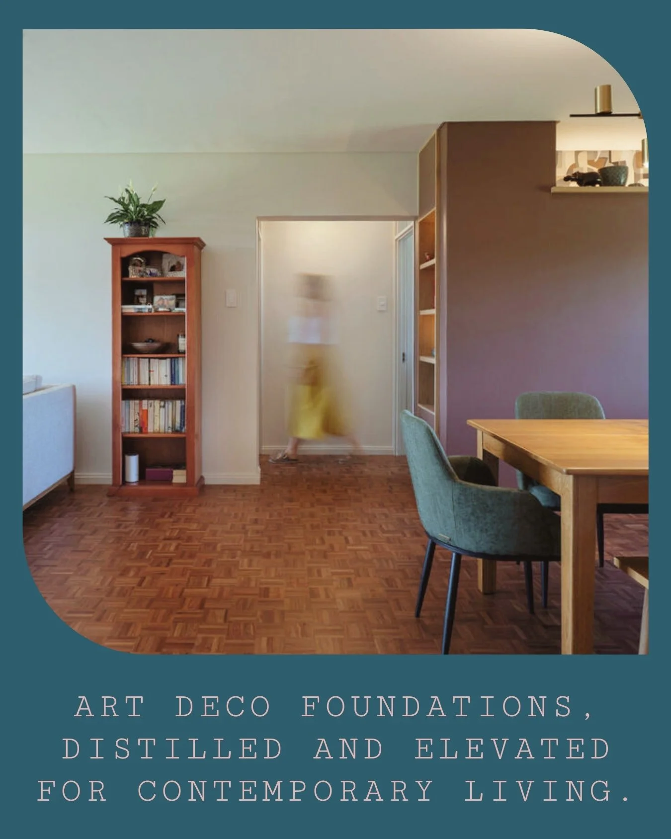 Art Deco foundations, distilled and elevated for contemporary living.

Rather than replicate the language of the original building, the intervention works in dialogue with it &mdash; retaining proportion, rhythm, and solidity while refining the spati