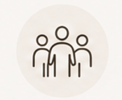 Line icon of a small group of people, representing social connection and peer relationships.