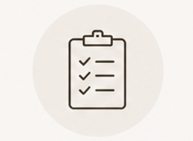 Line icon of a clipboard with checkmarks, representing structured planning, progress tracking, and practical strategies for change.