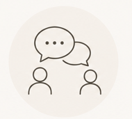 Line icon of two people with speech bubbles, representing reassurance-seeking and interpersonal checking behaviors.