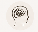 Line icon of a human head with a tangled scribble inside, representing anxiety, overthinking, and mental overwhelm.