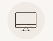 Line icon of a computer monitor, representing virtual sessions and online therapy.