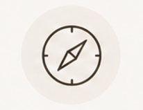 Line icon of a compass, representing direction, clarity, and guidance in making decisions and moving forward.