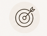 Line icon of a target with an arrow in the center, representing focus, clarity, and goal-oriented progress.