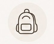 Line icon of a backpack, representing school, learning, and academic support.