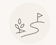Line icon of a path leading toward a flag with a small plant beside it, representing gradual exposure and growth through discomfort.