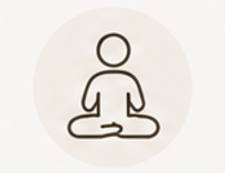 Line icon of a seated figure in a calm, grounded posture, representing mindfulness, emotional regulation, and developing coping skills.