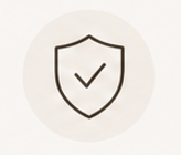 Line icon of a shield with a checkmark, representing safety, protection, and building resilience.