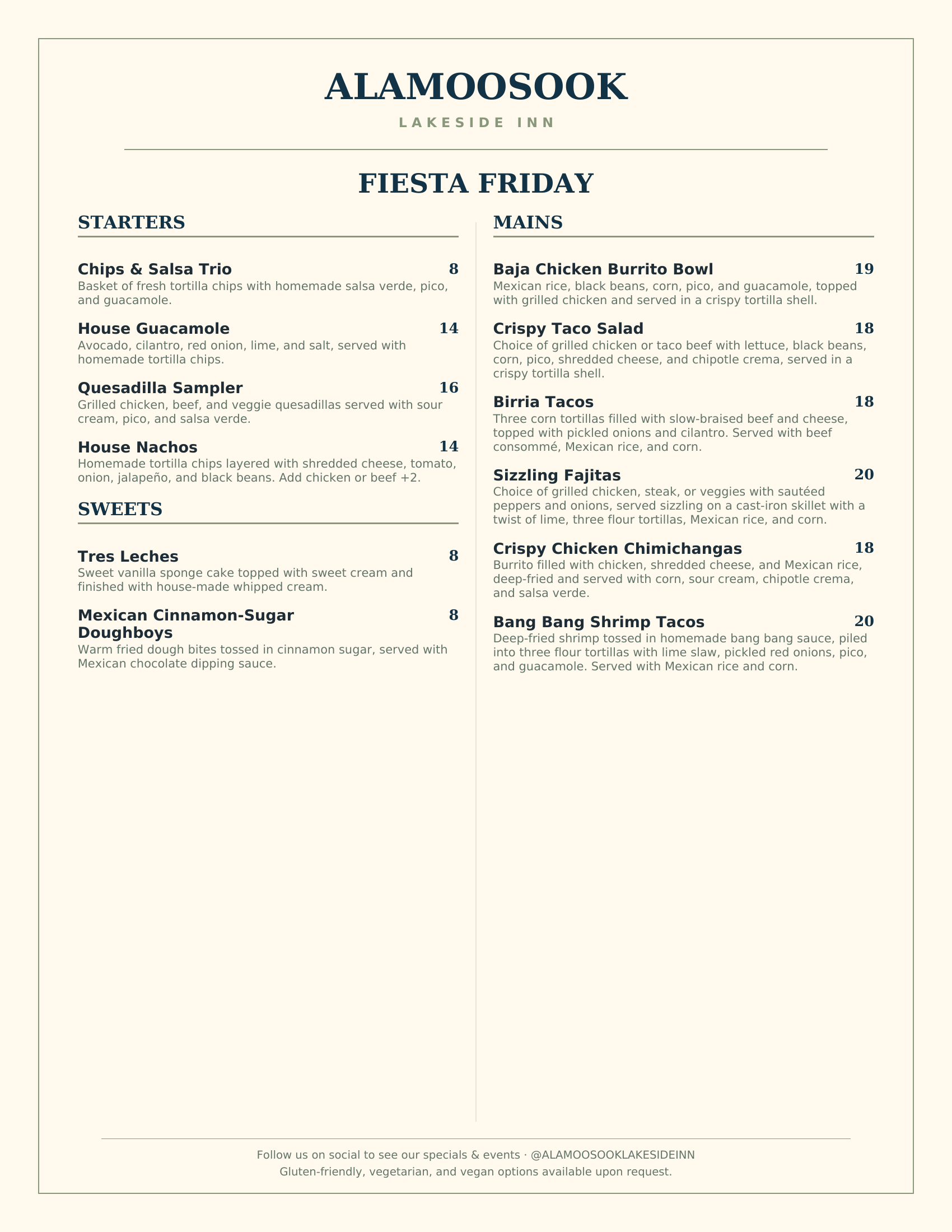Fiesta Friday menu