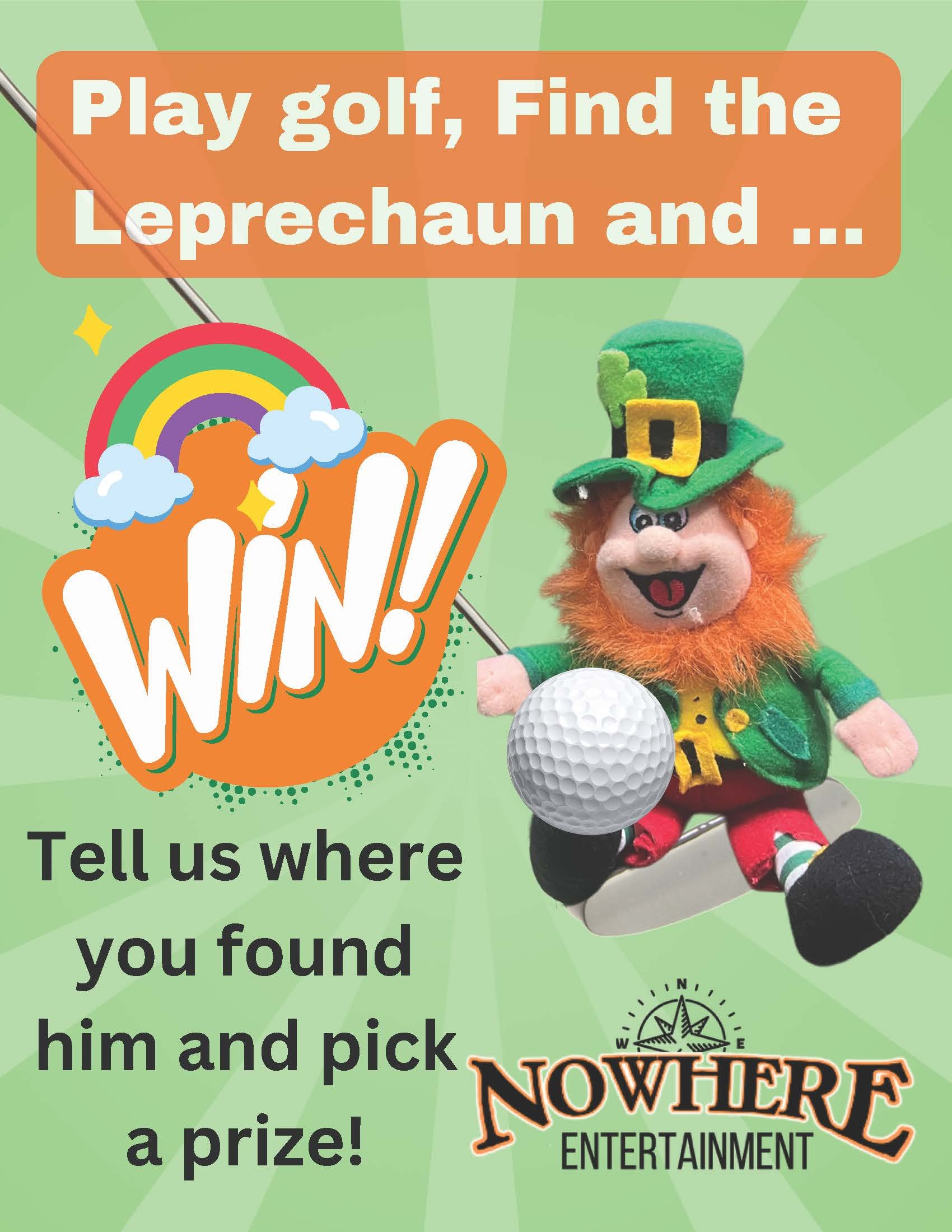 Play Golf, Find the Leprechaun, and Win St. Patricks Day sign