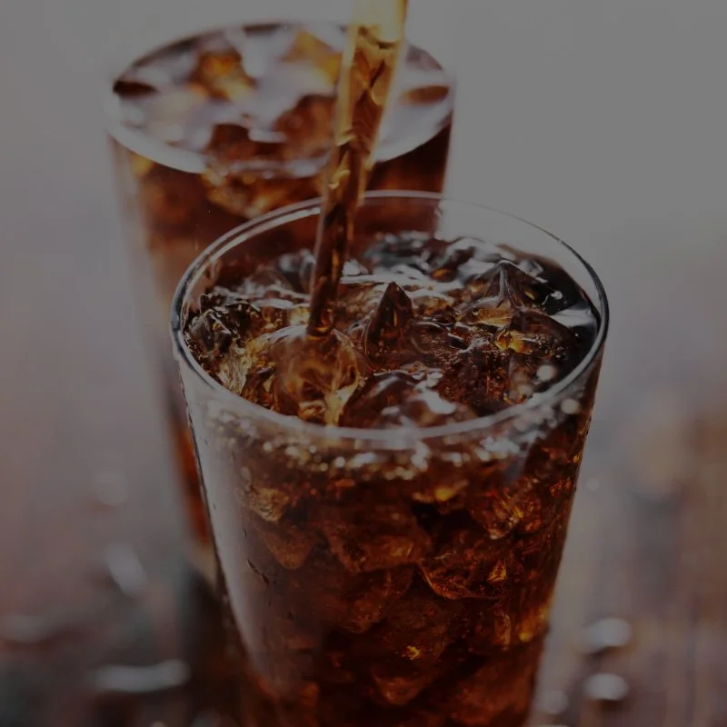 Image of refreshing soft drinks with a glass with ice