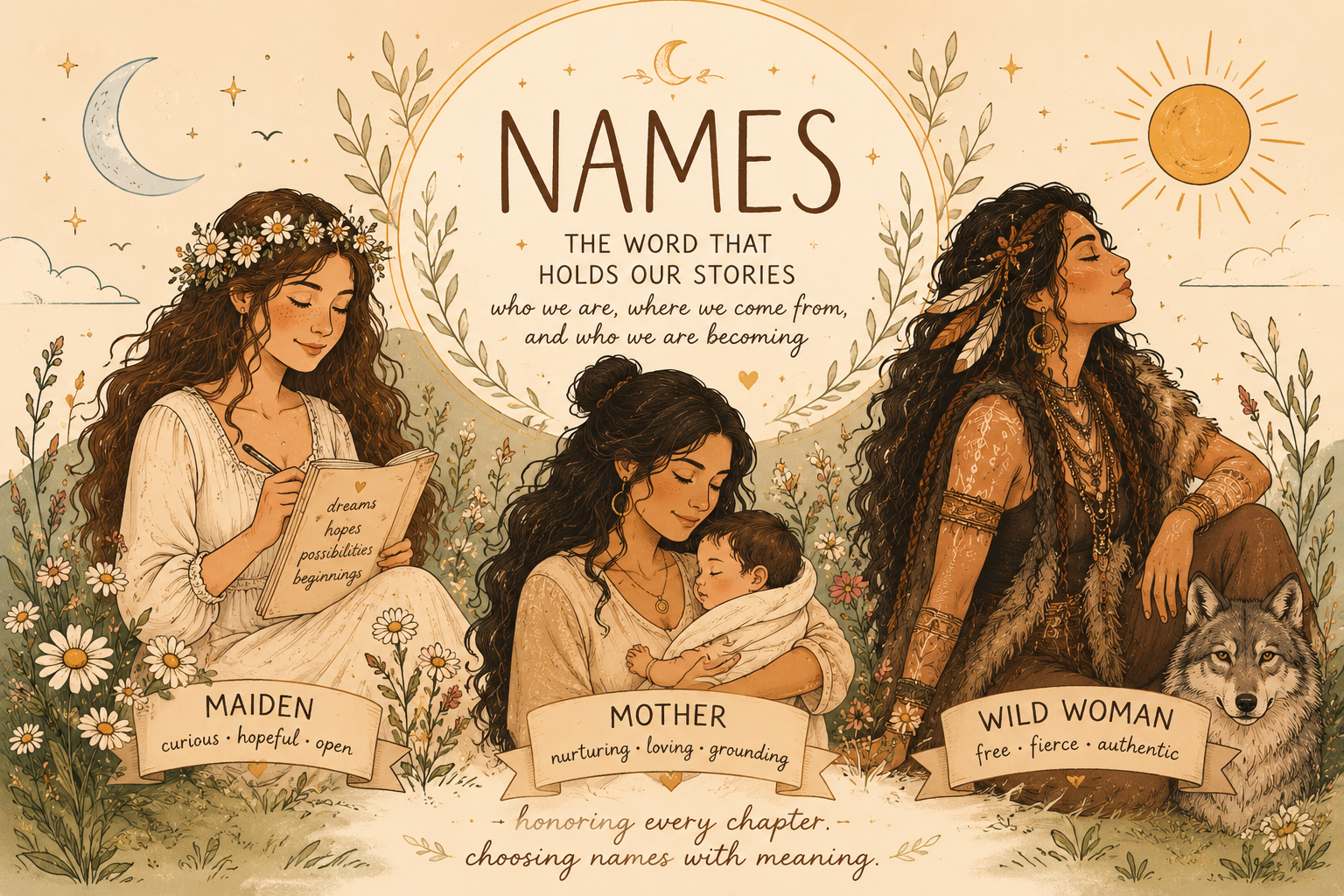 Names maiden, mother and the wild woman