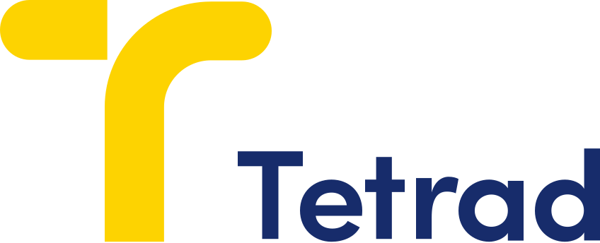 Tetrad logo with a yellow letter 'T' and the word 'Tetrad' in blue.