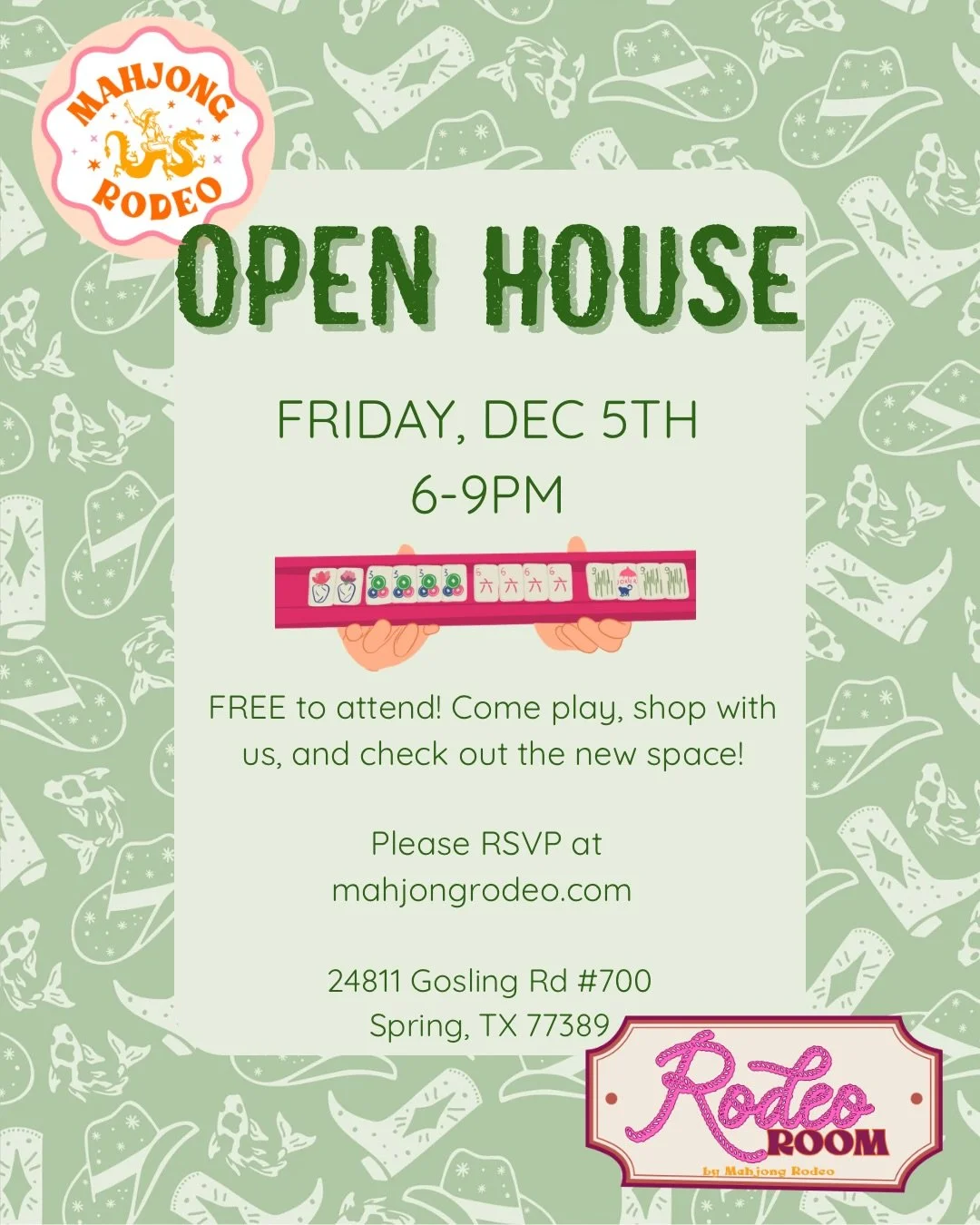 ❣️So nice we&rsquo;re doing it twice!! If you missed last nights epic open house at The Rodeo Room stop by on Friday for round 2!!

FREE to come play! 

Please RSVP on mahjongrodeo.com under the Upcoming Events tab. 

#mahjongrodeo #mahj #mahjong #ma