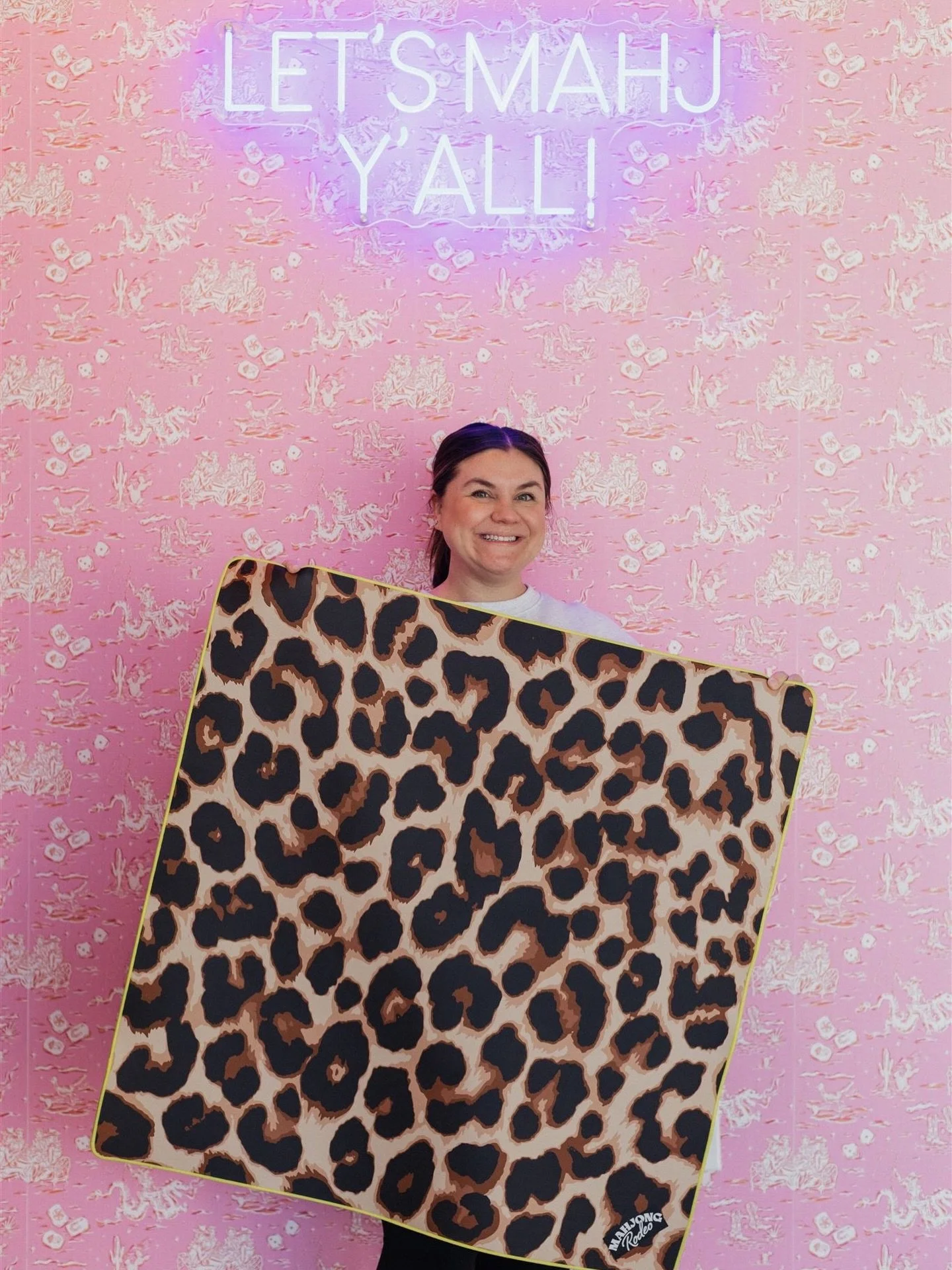 Something wild just rode into The Rodeo Room 🤠!

Meet our Mahjong Rodeo exclusive jumbo leopard mahjong mat, which is officially live for preorders.

33&rdquo; x 33&rdquo; of loud, statement-making table space with chartreuse stitching and water-res