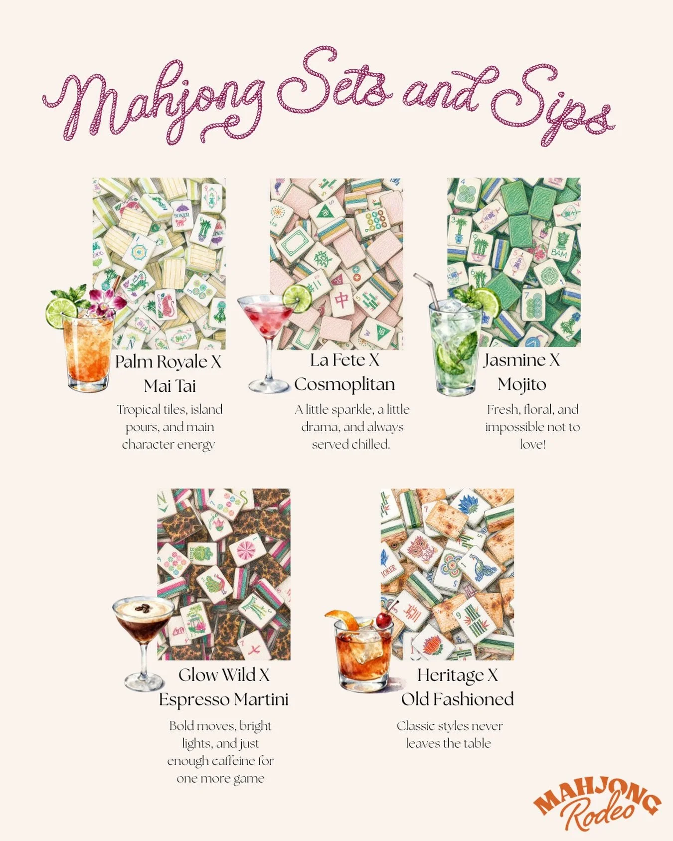 What drink would you pair with your favorite tiles? 🥂

Mahjong, mahjong life, mahjong lover, mahjong tiles, oh my mahjong, mahjong drinks, mahjong rodeo, tiles and drinks, girls night