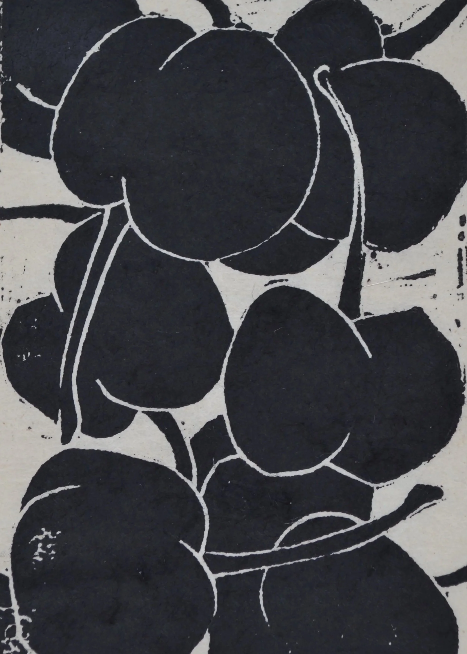 Cherry Harvest, linoleum block print, 4 x 6