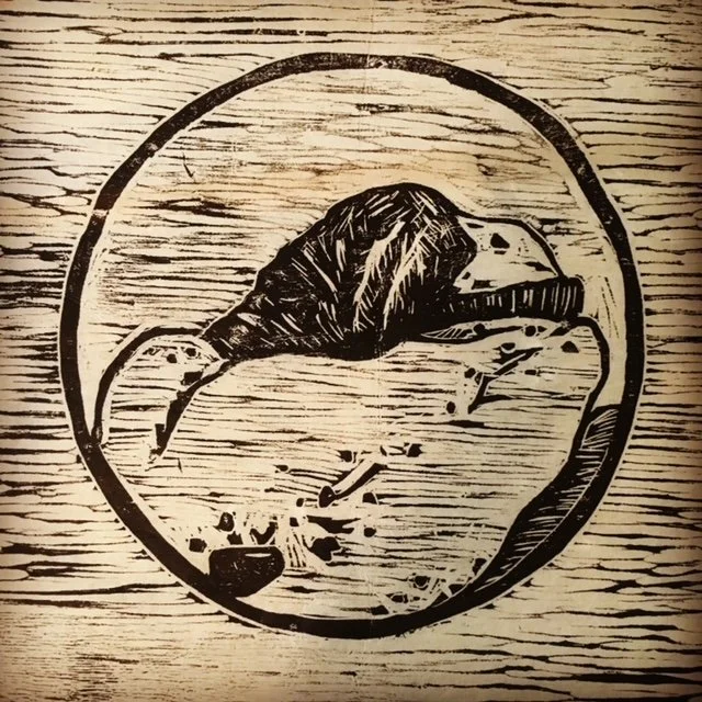 Ruthie, wood block print, 12 x 12