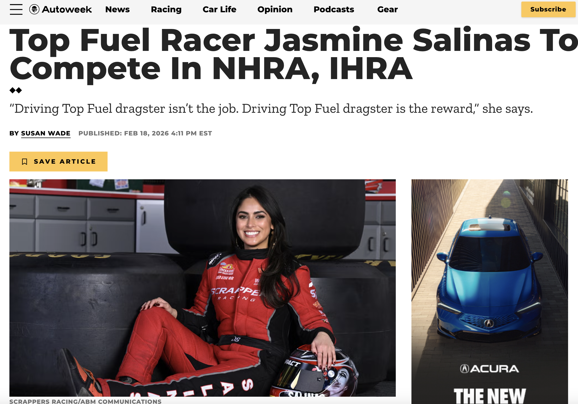 Top Fuel Racer Jasmine Salinas to Compete In NHRA, IHRA