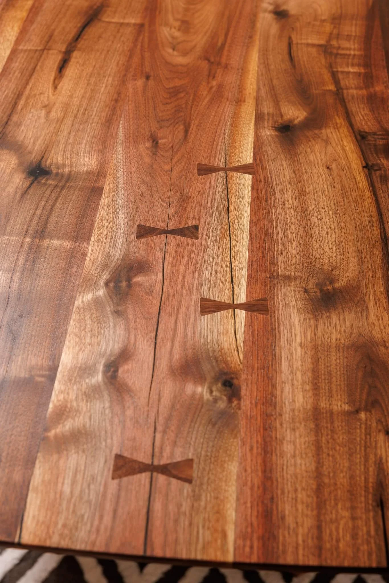 bowtie joints walnut dining table durham nc custom lumber
