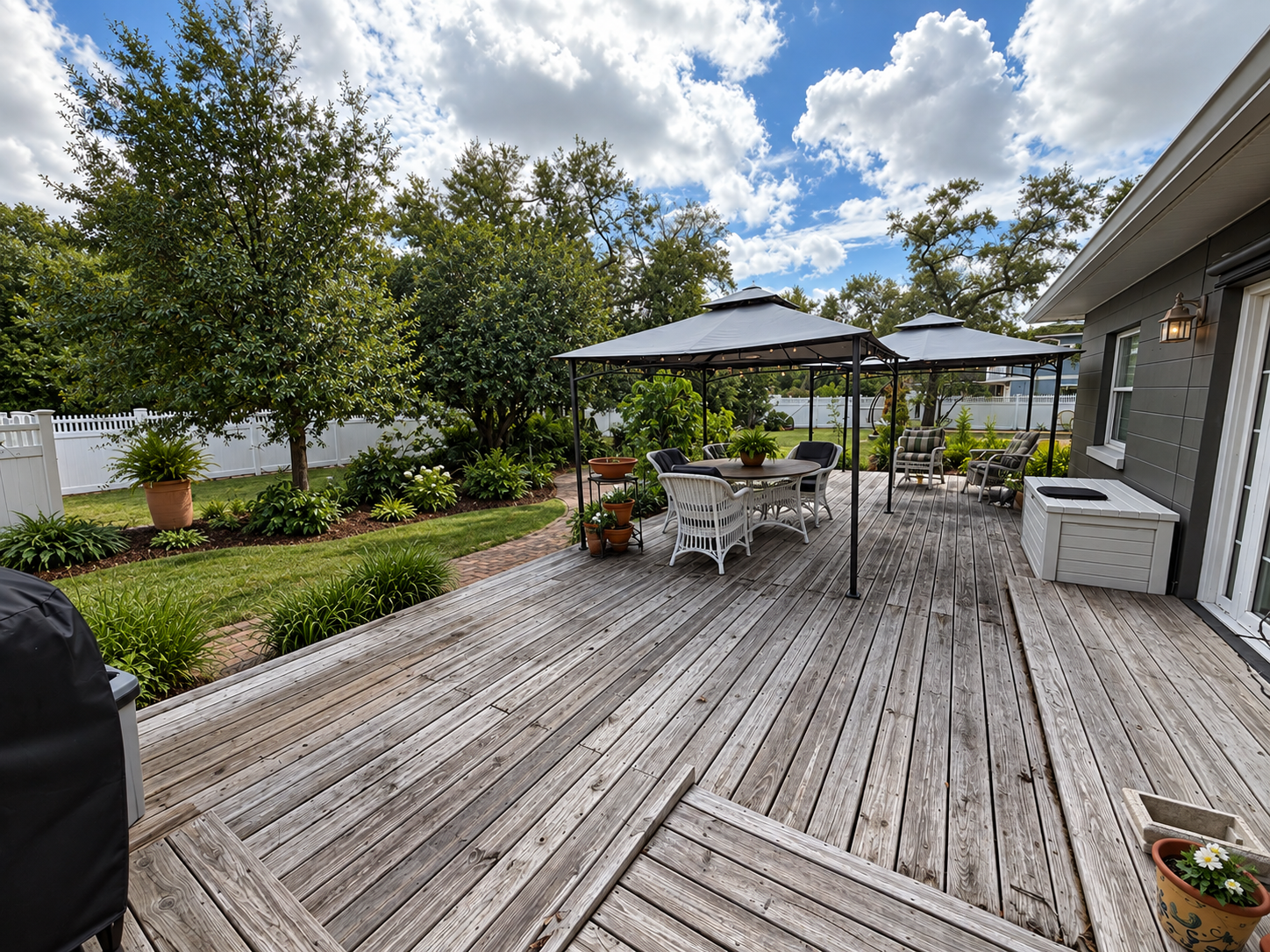 Deck overlooking backyard