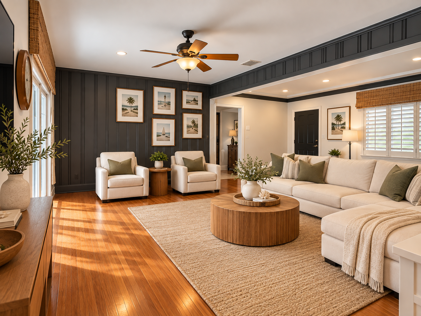 Spacious living room with plenty of natural lighting 